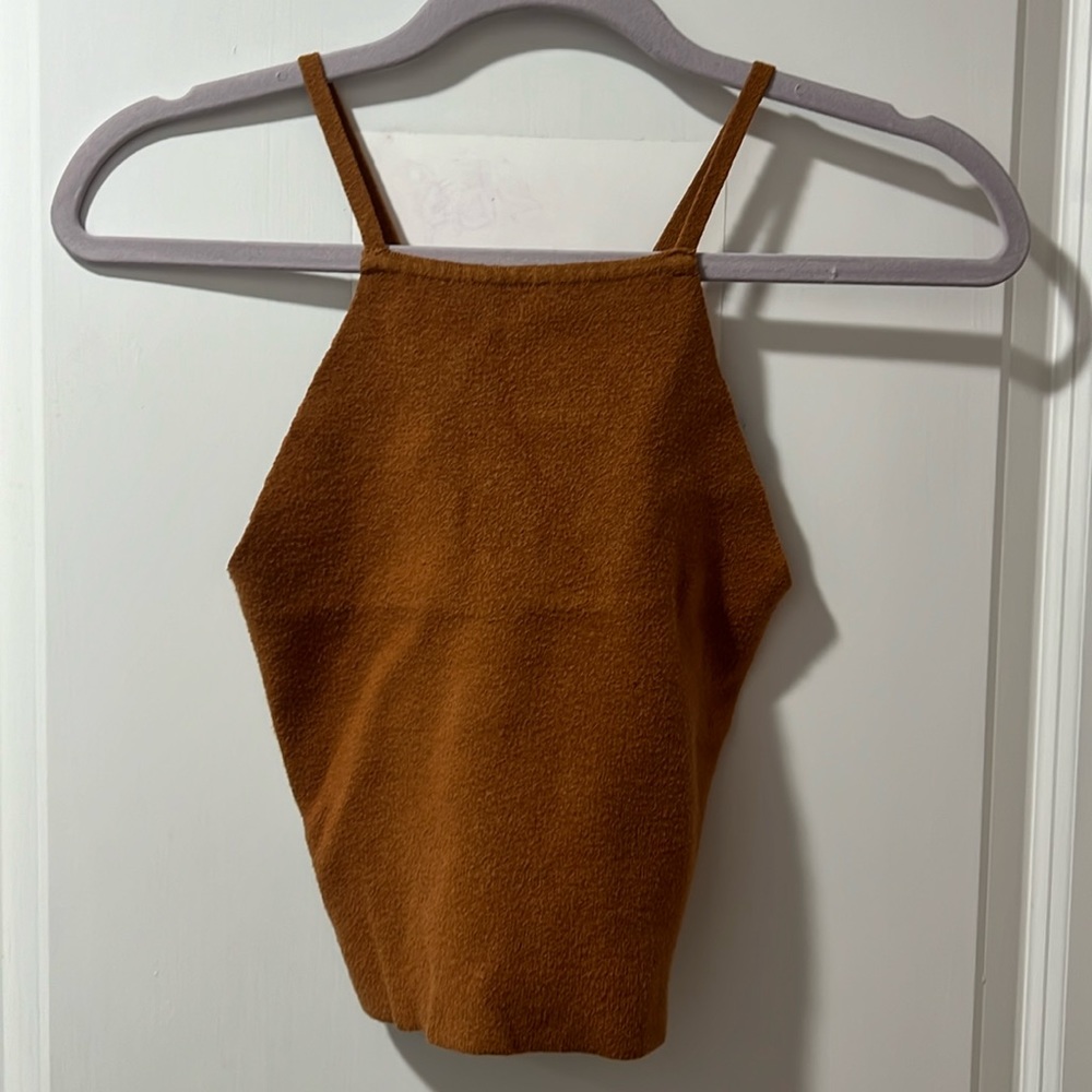 Cropped brown tank w/ crossed back detail
